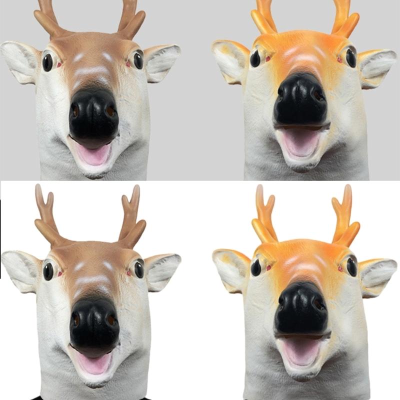 Sika Deer Mask Halloween Animal Head Mask Full Head Latex Mask for Kids Adults
