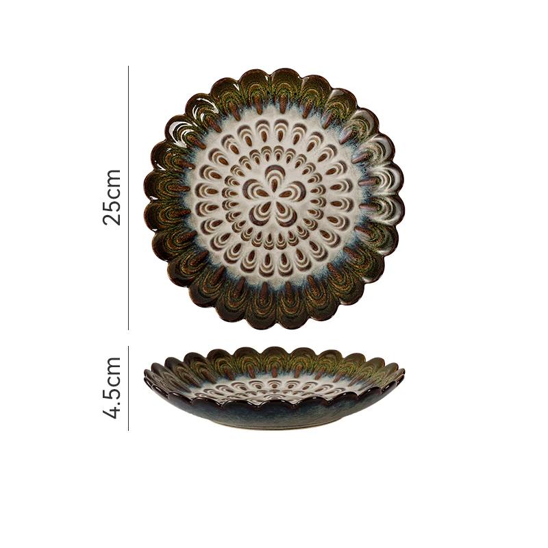 Ceramiczne talerze w stylu japońskim Kreatywne Retro Płatki Restauracja Talerz na stek Sałatka Naczynia domowe Deser Owoce Zastawa stołowa 10 cali