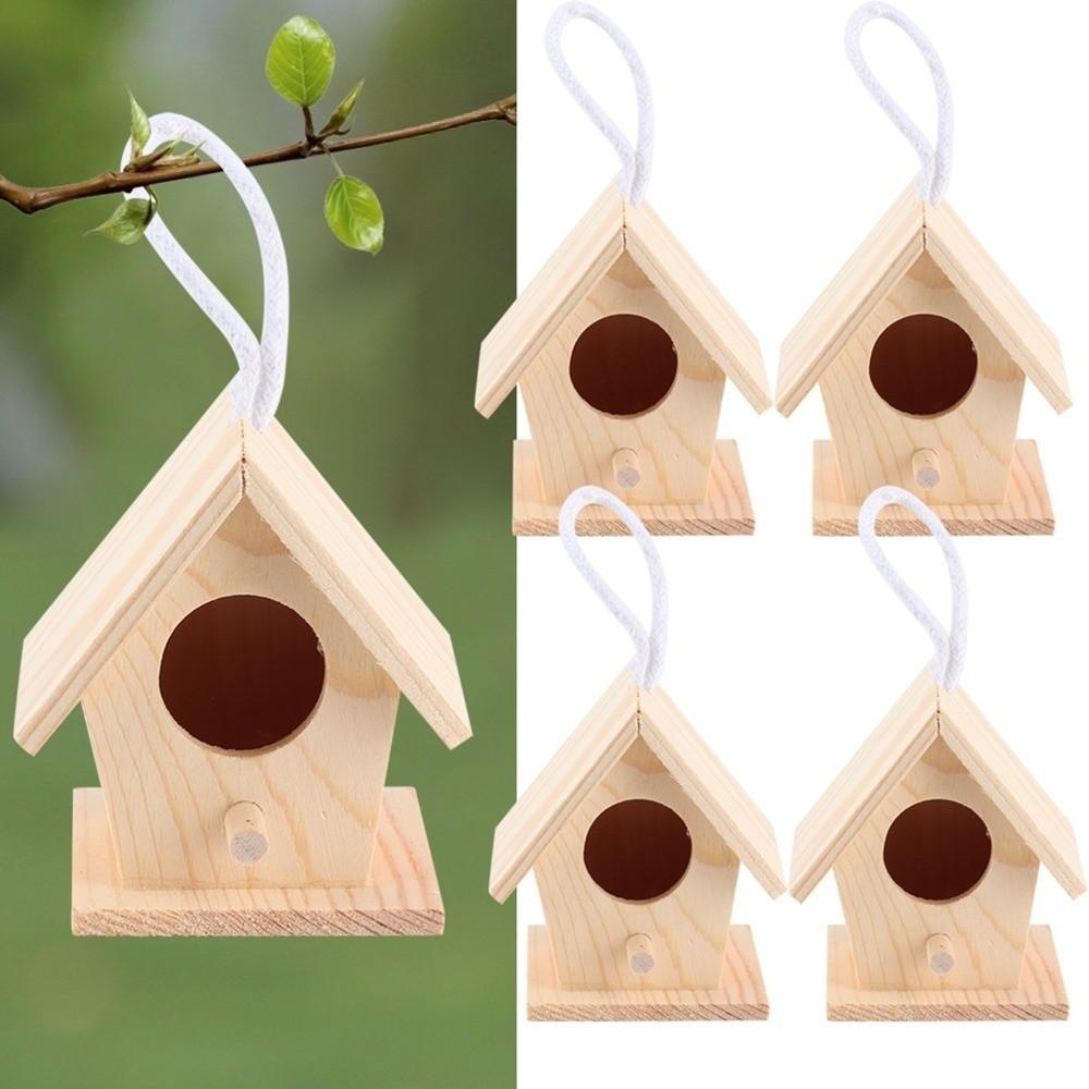 4Pcs Durable Hanging Bird House Hanging Design Insect Resistant Wooden Bird Cage Moisture Resistant Premium Platane Wood