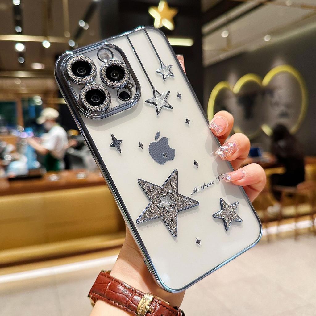 The Creative Three-dimensional Meteor Is Suitable for IPhone15promax Phone Case, Apple 14 Gradient Glitter 13 Flash Diamond Lens
