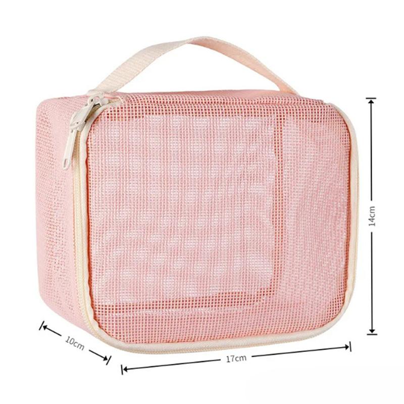 1 3Pcs Makeup Bag Mesh Handbag Portable Cosmetic Organizer Zipper Storage Pouch for Travel Purse and Lipstick