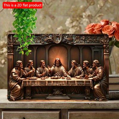 2d Flat 30*20cm, The Last Supper Religious Wall Art Plaque, Wooden Decorative Sign Design, Room Decor, for Home, Kitchen, Garden, Bedroom, Bar.