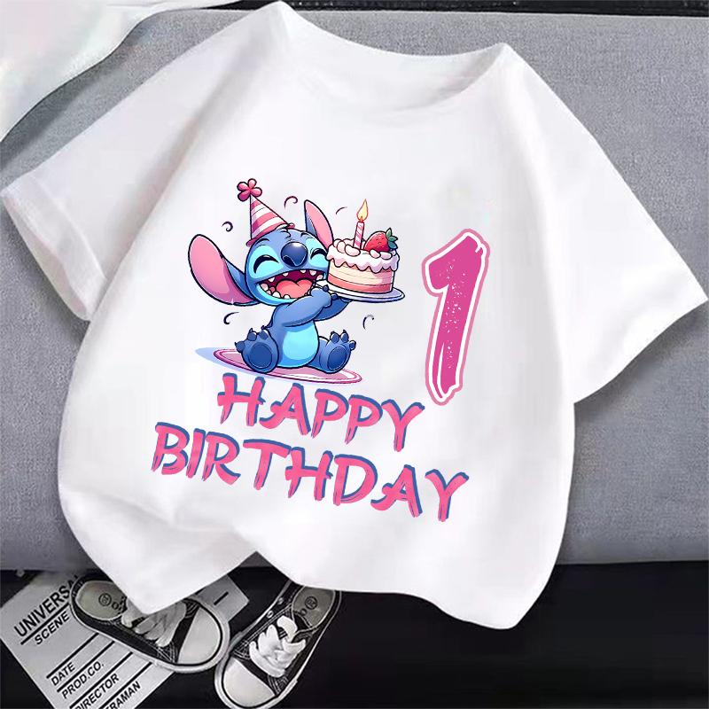 Tričko s číslem stehu Krátký rukáv Kreslený potisk Kulatý výstřih Dívčí oblečení Roztomilé Bavlněné Anime Topy Módní Dárky k narozeninám