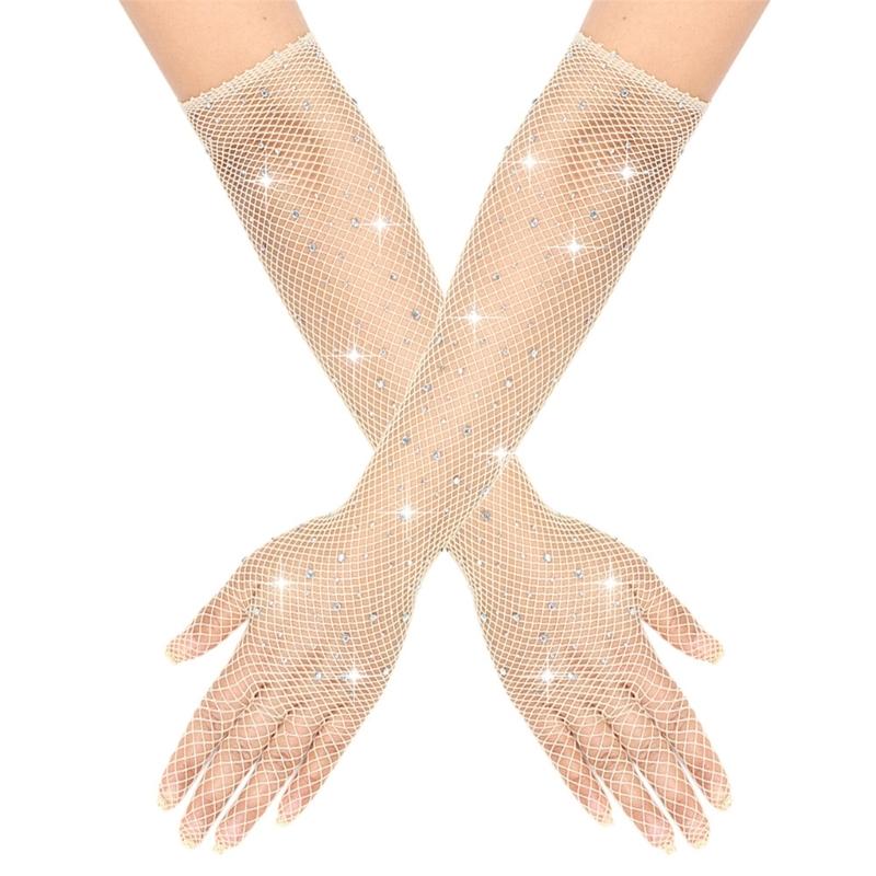 Luvas de Malha de Cristal Flapper Luvas Longas Anos 1920 para Acessórios de Fantasia de Concerto
