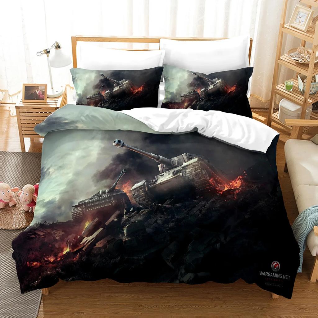 3D War Tank Comfortable Duvet Quilt Cover Pillowcase Bedding Set Children Bedroom Decoration Home Textile