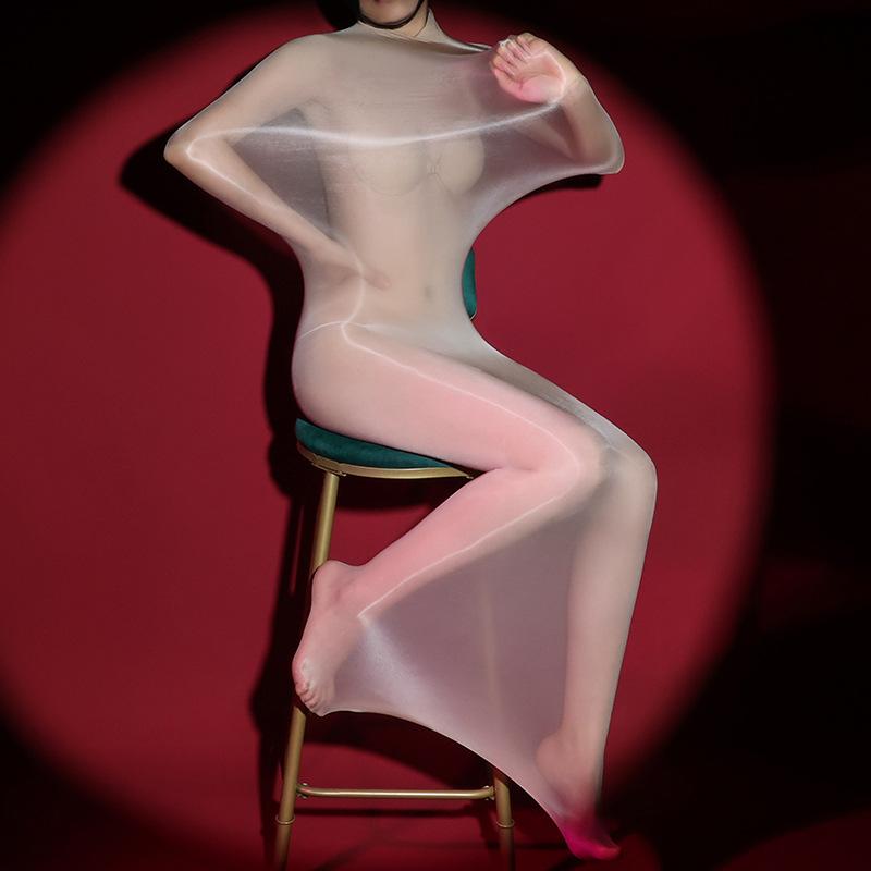 Women Sleeping Bag Jumpsuit Ultra-Thin 8d Oil Shiny Glossy Perspective Couple Full Bodyduit Seamless Pantyhose Night Club Wear
