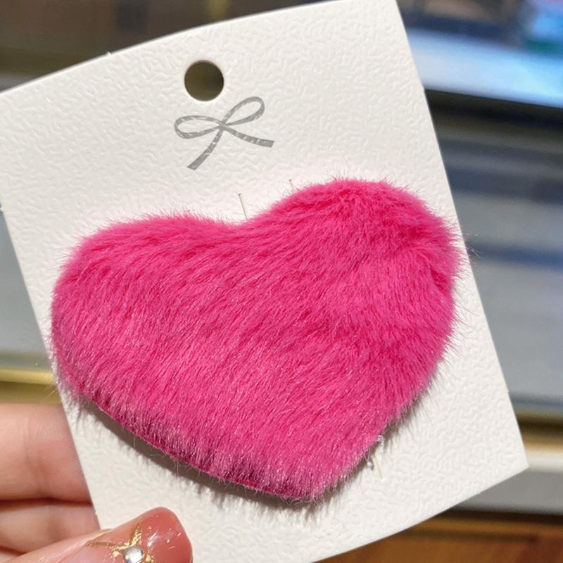 Duckbill Hair Clip Plush Heart Shape Hair Barrettes Plush Hair Ornament Non-slip
