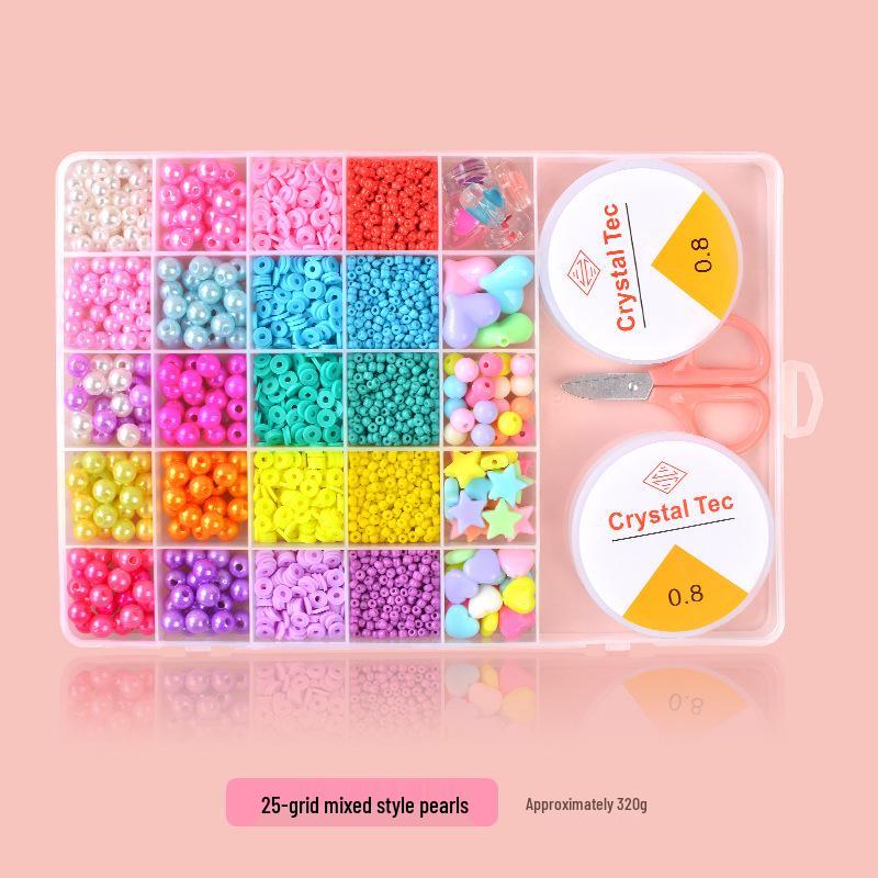 25-Grid Glass Rice Beads DIY Set: Children's Handmade Necklace & Bracelet Beading Kit
