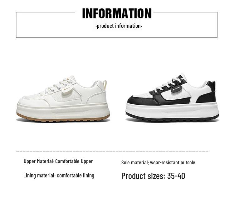 Dámské letní bílé prodyšné tenisky - Korejský styl, silná podrážka, zvýšení výšky, všestranné ležérní skate boty