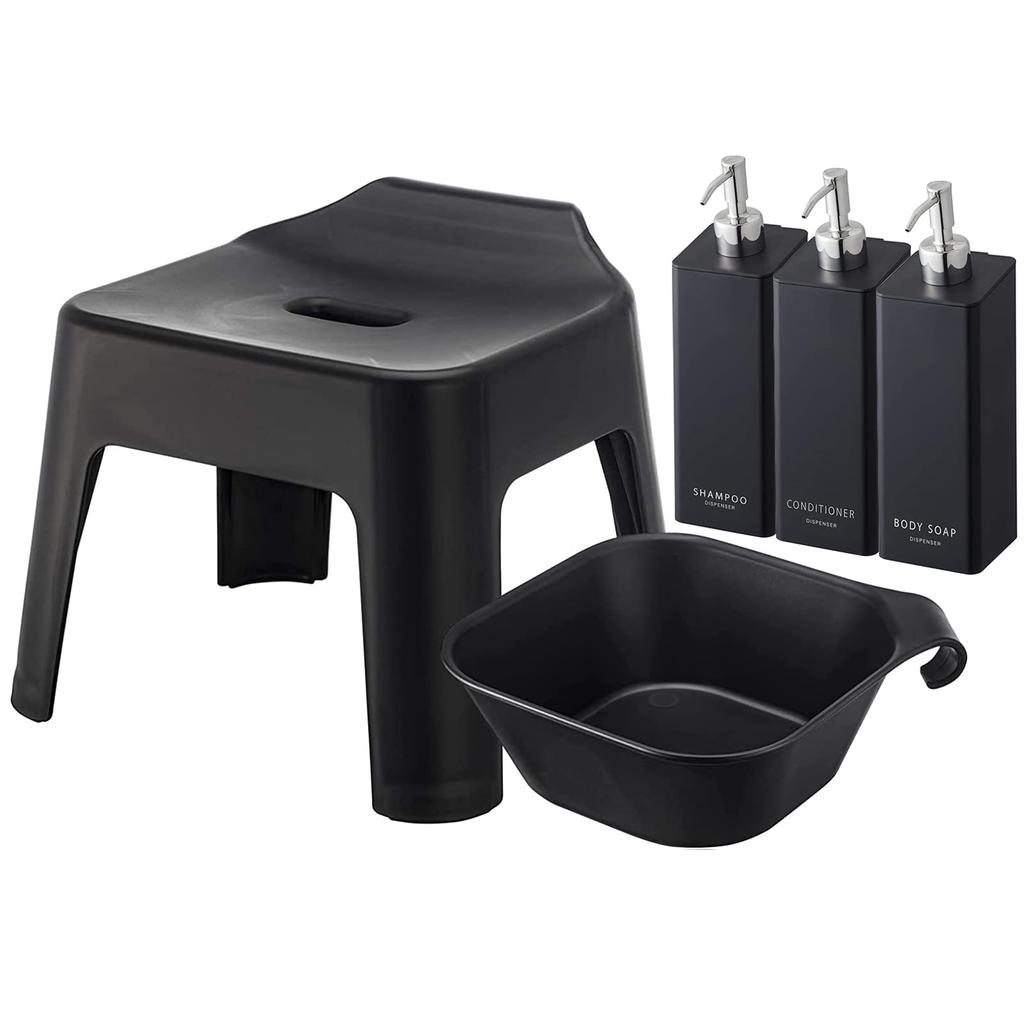 Yamazaki Jitsugyo Hanging Bath Seat Height 25cm Magnet Hanging Bathtub Magnetic Dispenser Bottle Set of 3 of Tower Black 5384 5379 4259 4261 4263