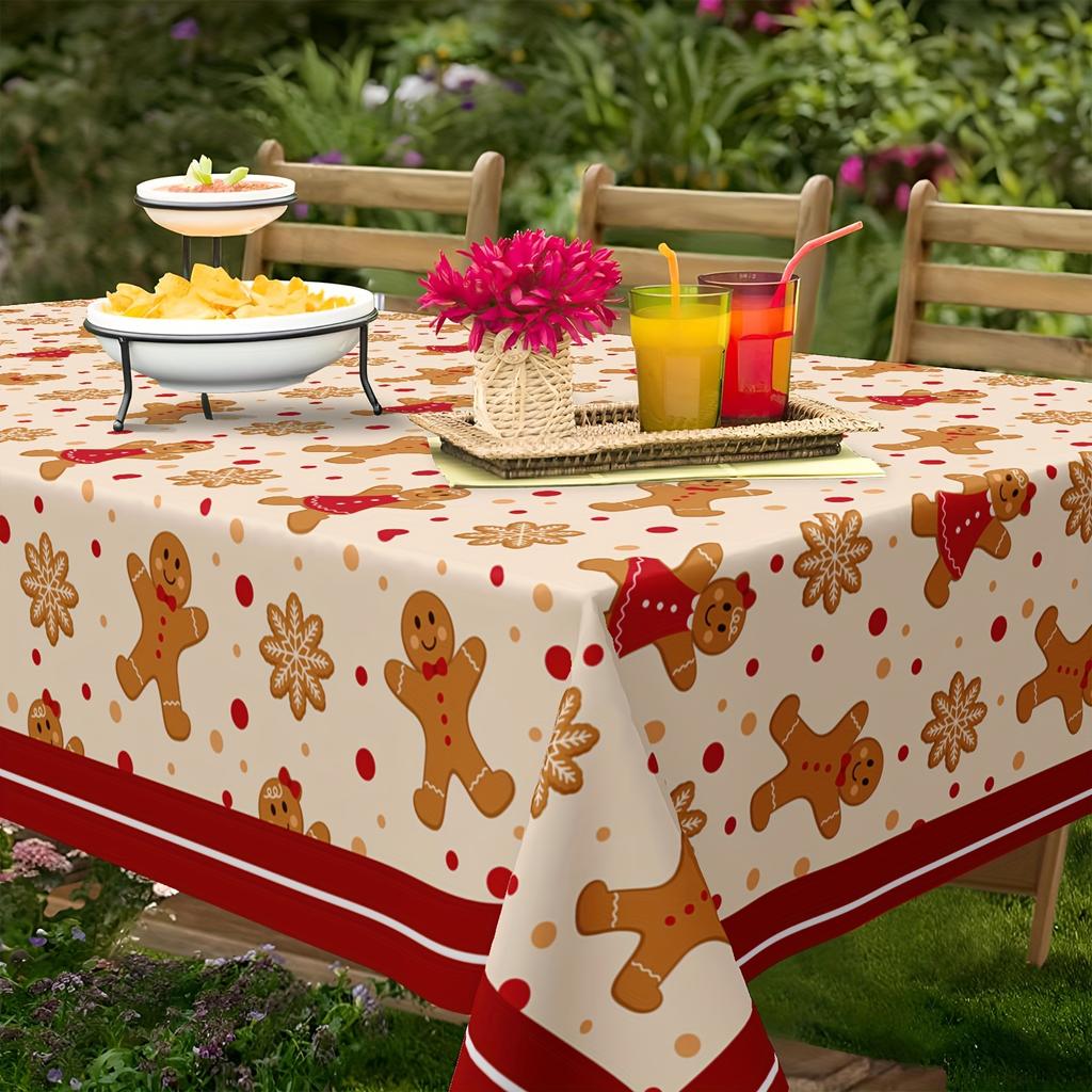 Christmas Gingerbread Man Waterproof Tablecloth Table Decor Reusable Winter Xmas Kitchen Dining Tablecloth Christmas Decorations