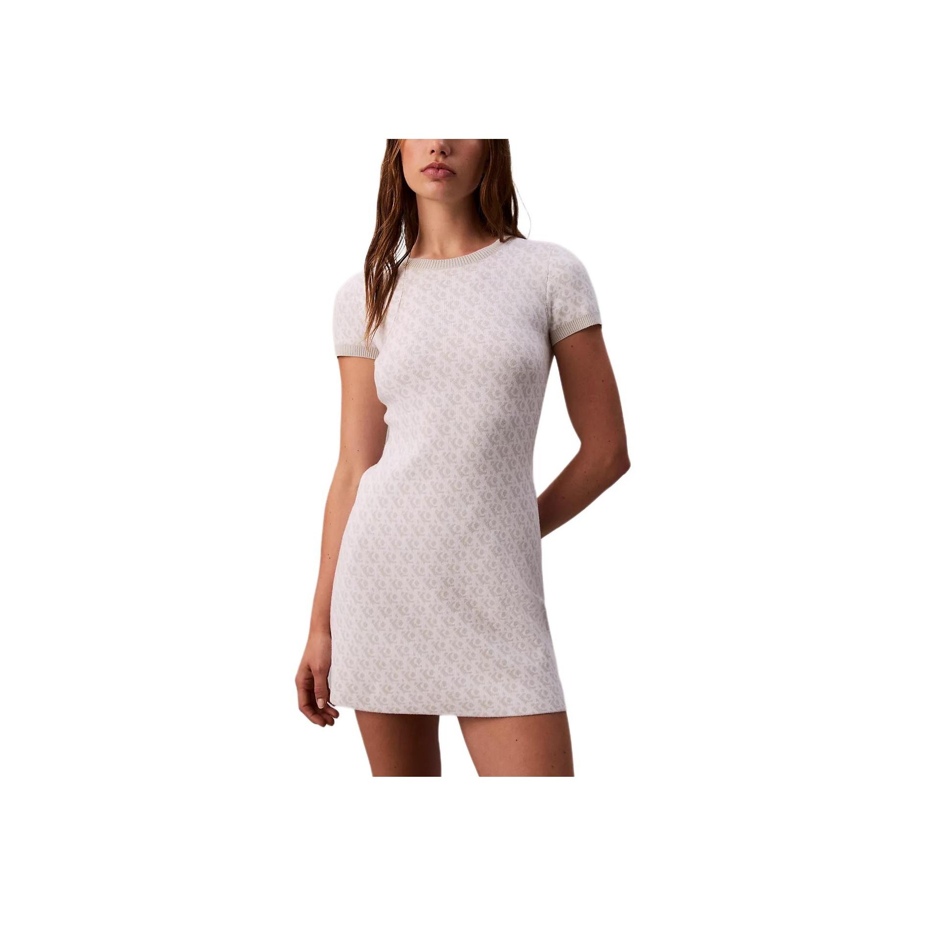 

Calvin Klein Fitted Round Neck Letter Casual Comfortable Short Sleeve Dress Women dresses 44D385G-1Y3 M