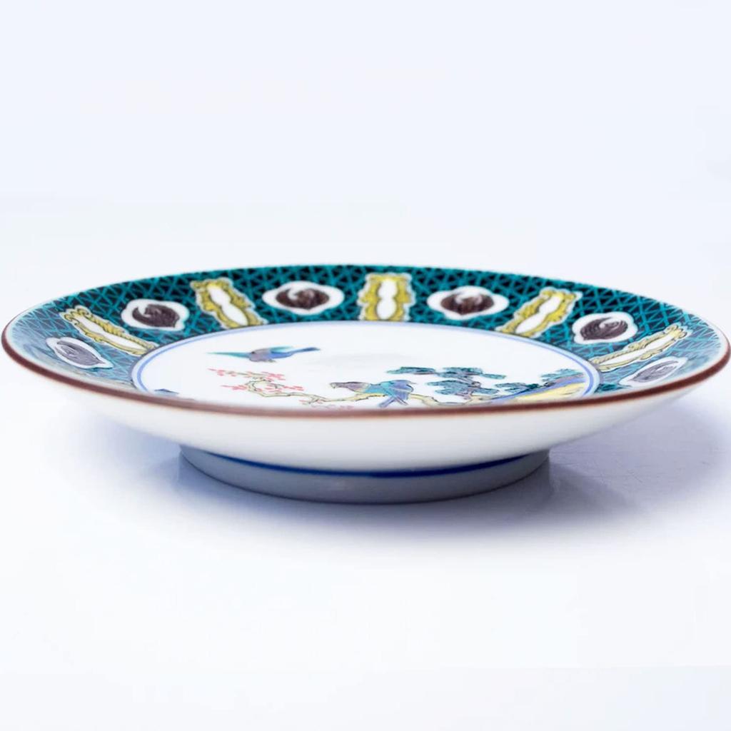 Waza no Stylish Kutani ware small and side plates featuring old Kutani overglaze designs of pine and Brand Japanese Kura plates, masterpieces,