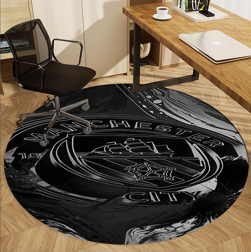 Tappeto Rotondo con Motivo Calcio Manchester FC, Tappetino Interno/Esterno, per Picnic, Sala Giochi, Camera da Letto, Ufficio, Soggiorno, Tappeto Decorazione Casa, Regalo di Compleanno