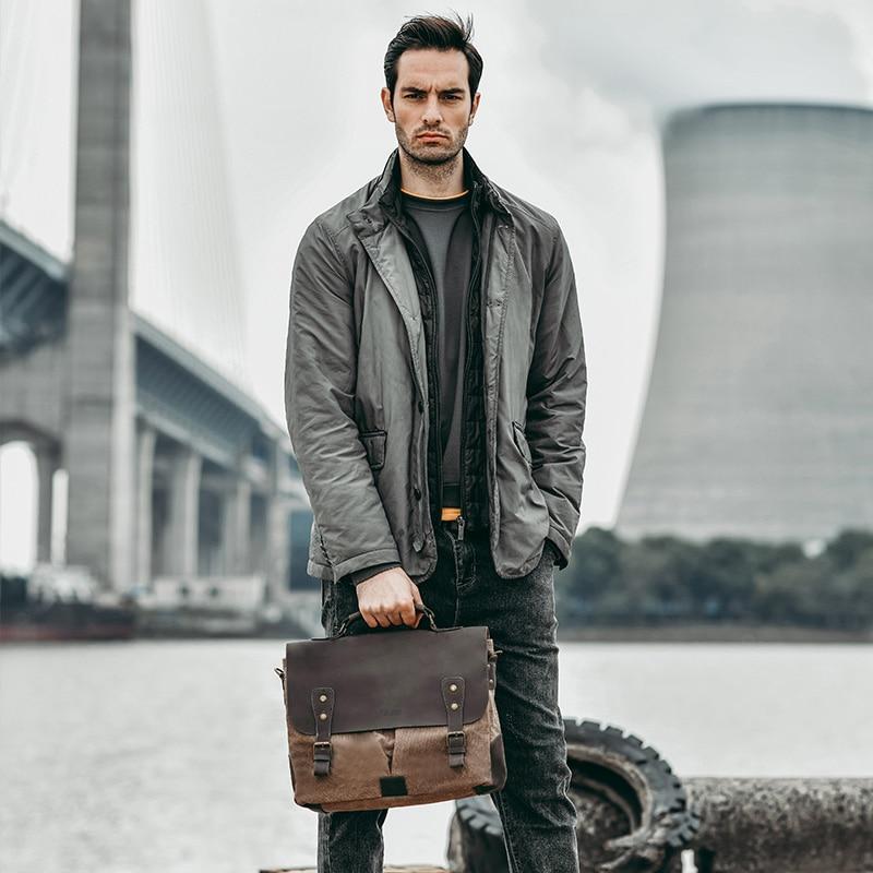 Bolsa de computadora portátil de negocios de alto grado Maletín de lona  Para hombres Bolsa de hombro 14 '' Bolsa de computadora Vintage Hombres  Bolsa de mensajero Dropshipping comprar a buen precio —