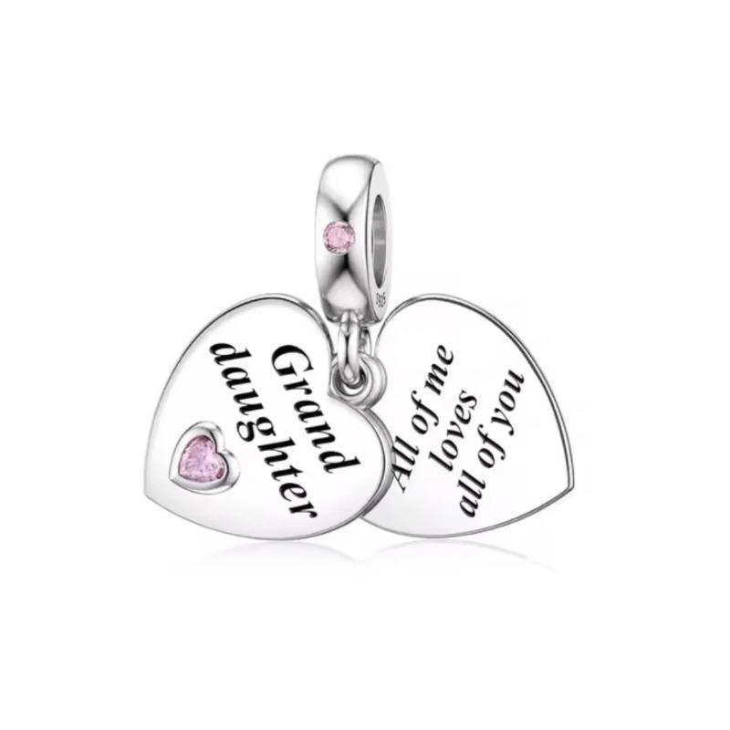 925 Silver Pink Heart Charm Pendant For Mother Sisters Daughter Friend DIY Jewelry Fit Original Bracelet Women Gift
