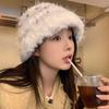 Colored jelly bean plush bucket hat women's autumn and winter face small versatile wool hat big head circumference hat bucket hat