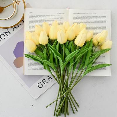 12pcs Artificial Tulip Latex Real Touch For DIY Bouquets Wedding Party Mother's Day Easter Spring Home Dining Decoration