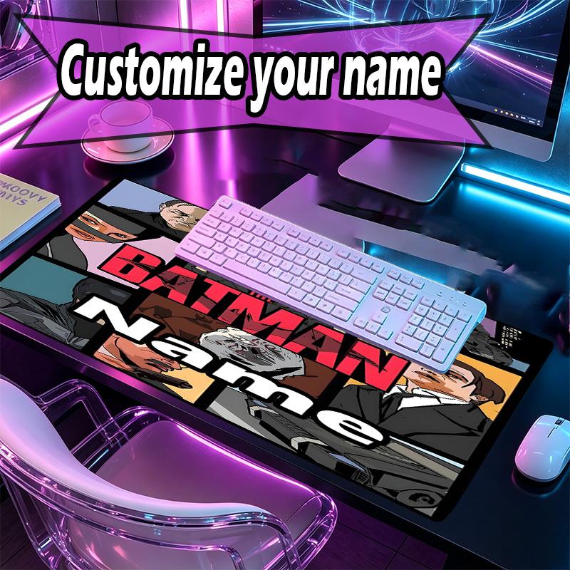 Custom Name Personalized Batman Pattern Mousepad, Laptop PC Desk Mat, Decorative Desk Mat for Home Keyboard Pad Gift