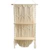 Bohemian Style Hand-Woven Wall Hanging Tapestry Wood Shelf Planter Basket 2 Tier Hanging Rack Art Wall Shelves Macrame