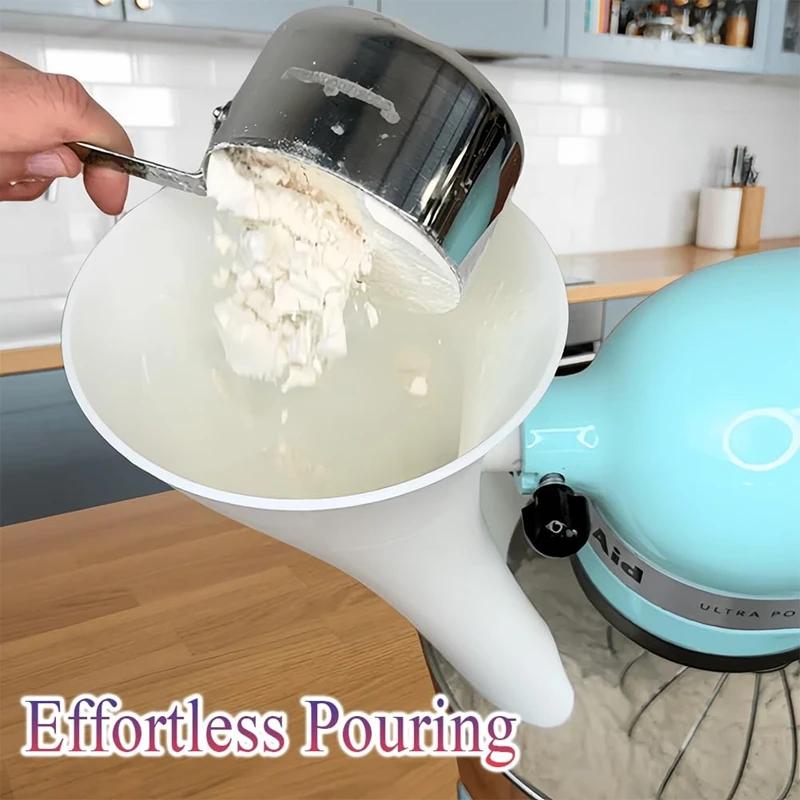 Funnel for Kitchen Aid  Easy Pouring Design Prevents Spills and Messes Enables Guided Pouring for Both Flour and Egg Liquid