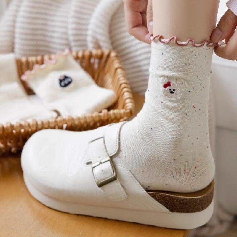 10 Pairs Socks Women's Mid-tube Socks Fungus Edge Autumn Cute Cartoon Ideas Sand Versatile Lace Bow Stockings