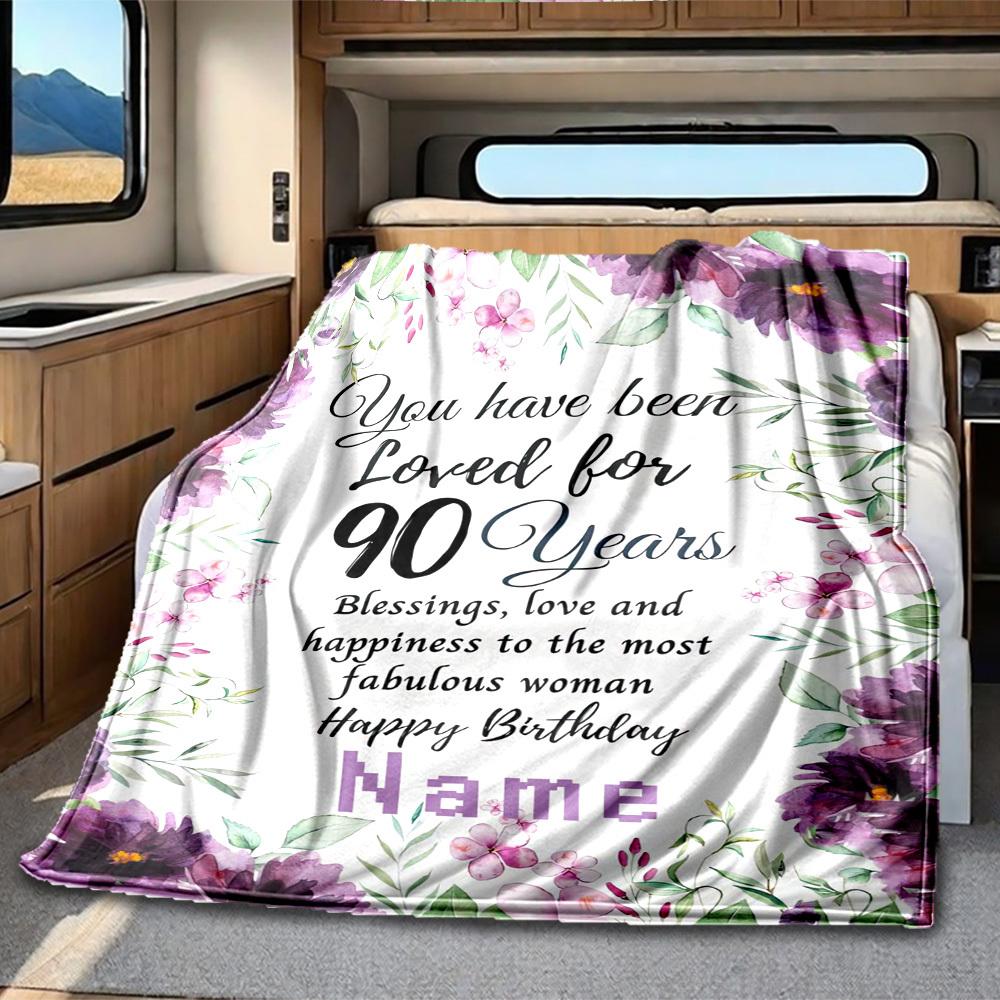 Floral Birthday Customize Your Name Rv Blanket Comfortable Soft Lightweight All Season Multi Purpose Blanket For Travel Camping Picnics Sofas Rvs Beds