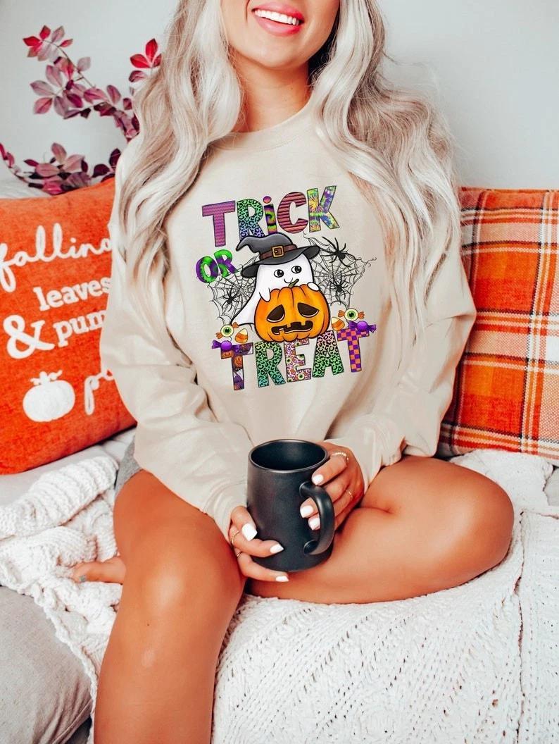 Halloween Trick or Treat Shirt, Halloween Trick-Or-Treat, Halloween Sweatshirt L