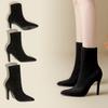 Kurzstiefel Damen dünner Absatz Frühling und Herbst Einzelstiefel spitz schwarz dünne Stiefel Samt hoher Absatz elastische dünne Stiefel