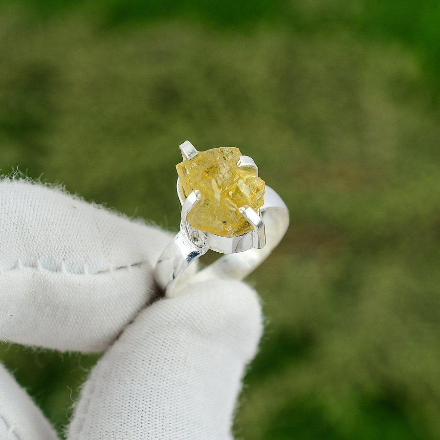 

Sterling Silver Citrine Rough Stone Wedding Solitaire Mother Ring Jewelry US 6.5 6.5