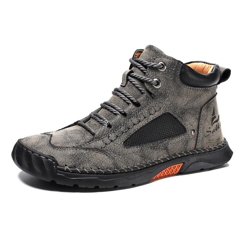 Plus-size Leather Boots, Men's Fashionable Ankle Boots, Flat Lace-up Casual Shoes