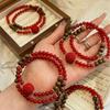Natural red agate, agarwood, and cinnabar double-loop bracelet, versatile and unique, niche crystal beads