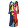Women Fashion Print Casual Long Sleeve  Loose Knee-Length Dresses