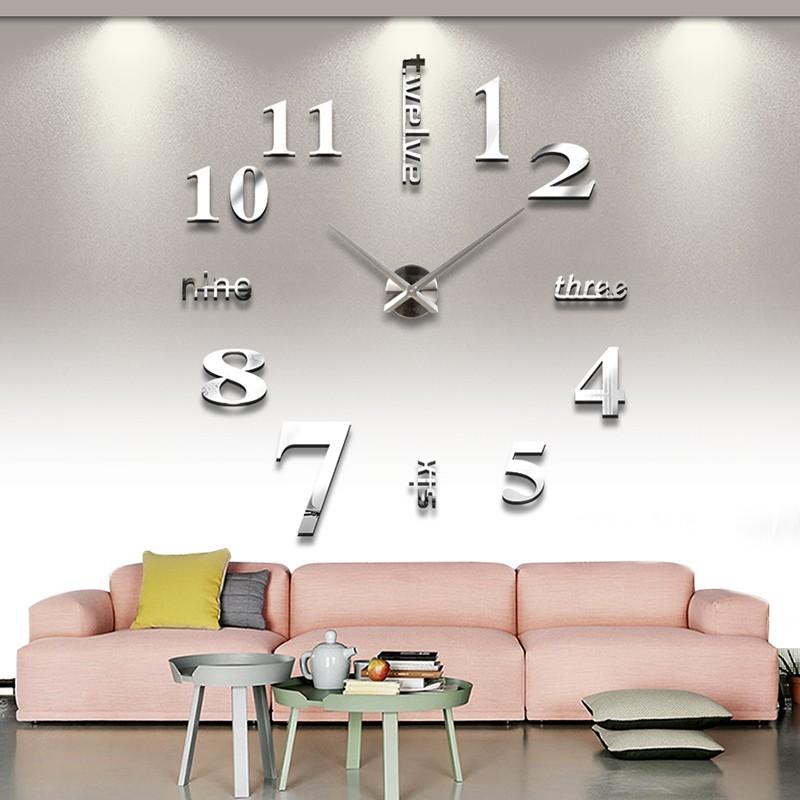 City Art Unique Nordic Luxury Acrylic Sticker Silver Big DIY 3D Home Decoration Modern Wall Clocks Wall Horloge Reloj Pared