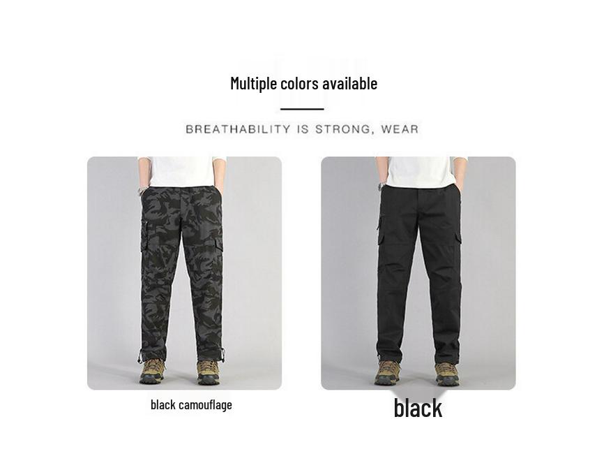 Męskie spodnie cargo na wiosnę i jesień, luźne, proste, wielokieszeniowe - Dostępne w rozmiarach plus