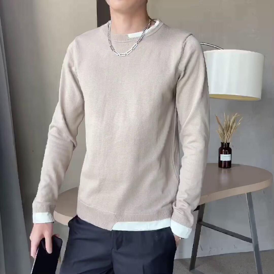 Men s Trendy Long-Sleeve Knit Top - Autumn/Winter 2025 (Fake Two-Piece Style) M
