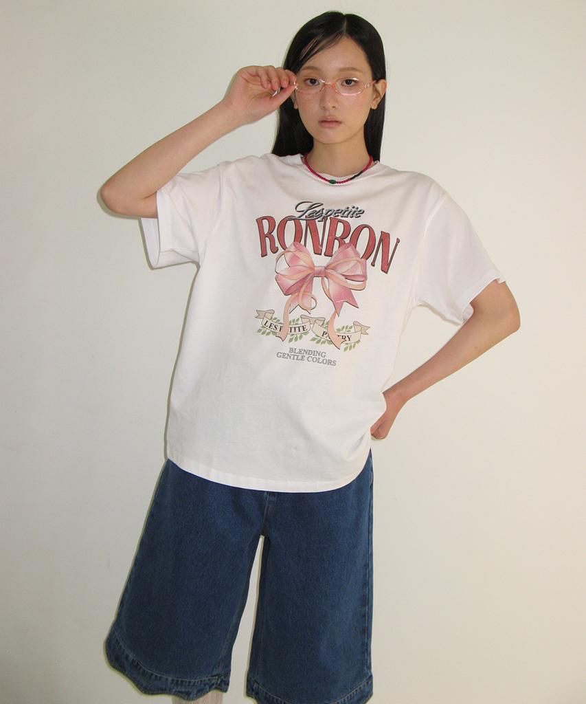 RONRON Vintage Double Ribbon Basic Fit T Shirt White