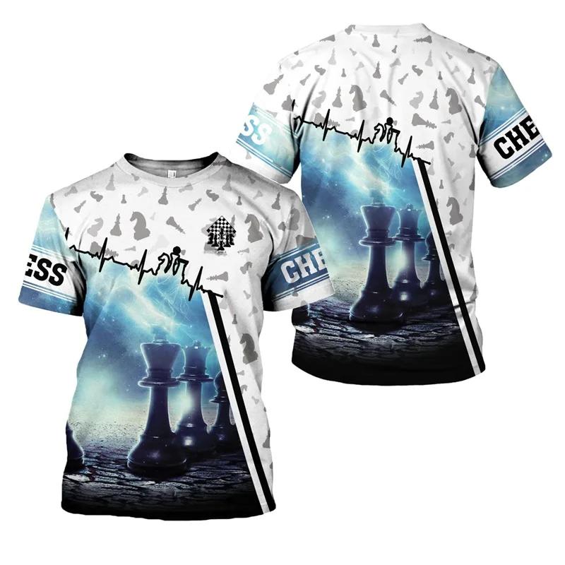 Summer Round Neck 3D Print CHESS Pattern Top Fashionable Casual Short Sleeved Men's T-shirts