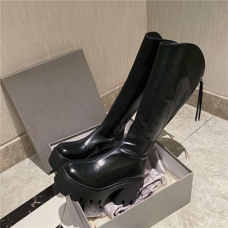 Small man thick-soled but knee thick-heeled boots high boots 2025 autumn and winter thin boots thick-heeled Martin boots women