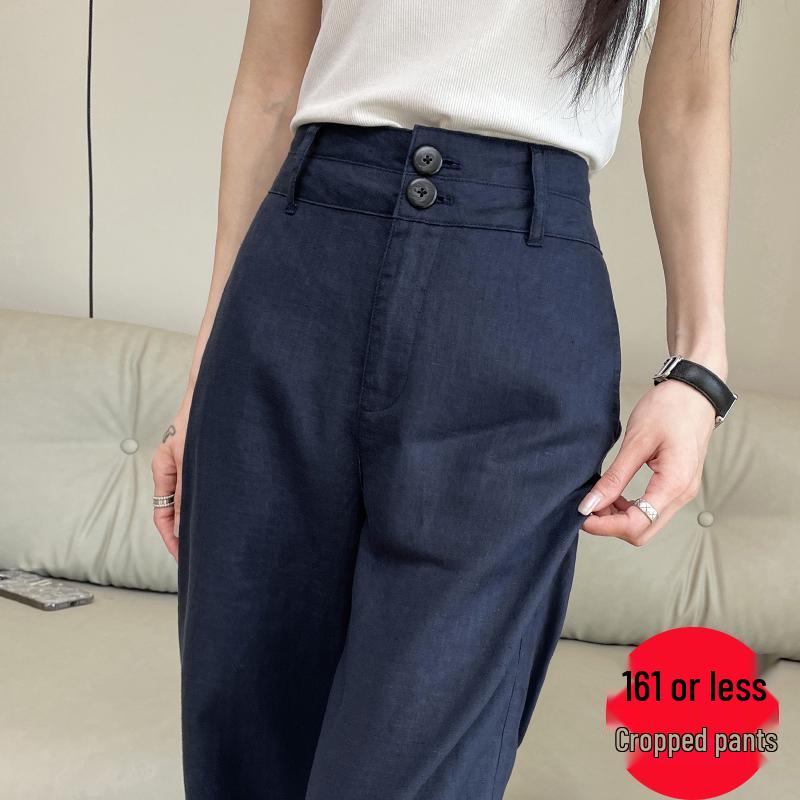 

2025 Women s High Waist Wide Leg Linen Trousers - Summer Casual Cotton Blend X-Large темно-синий