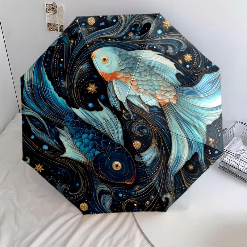 Starfish Pattern, Automatic Folding Umbrella, Portable and Foldable Design, 8 Ribs, a Christmas or Birthday Gift.