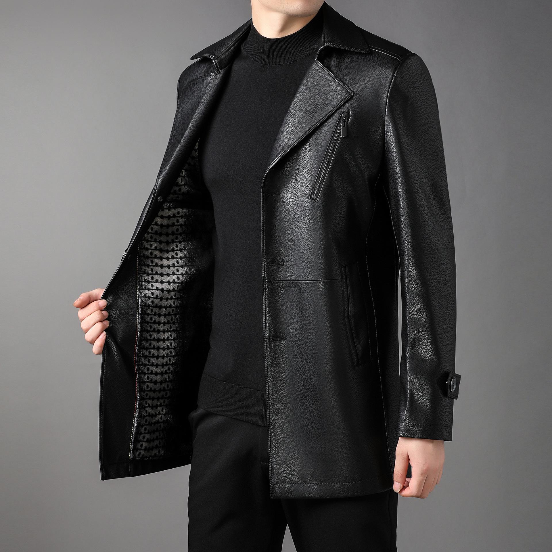 

Новая осенне-зимняя новая куртка из искусственной кожи средней длины из утолщенного бархата, мужская кожаная ветровка с воротником 4XL