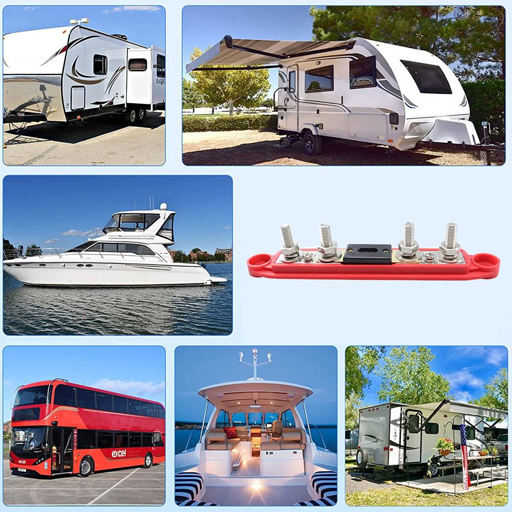 4 Stud Bus Bar Junction Block 300A M6/M8 Busbar Power Case with Cover Overcurrent Protection Rust-Resistant RV Parts Accessories