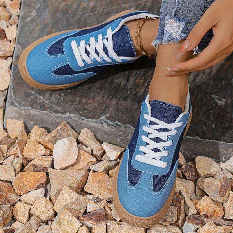 Fashion Spring Autumn Patchwork Canvas Shoes Women Lace Up Flat Heel Canvas Shoes Woman All Match Wear Resistant Walking Sneakers Mujer