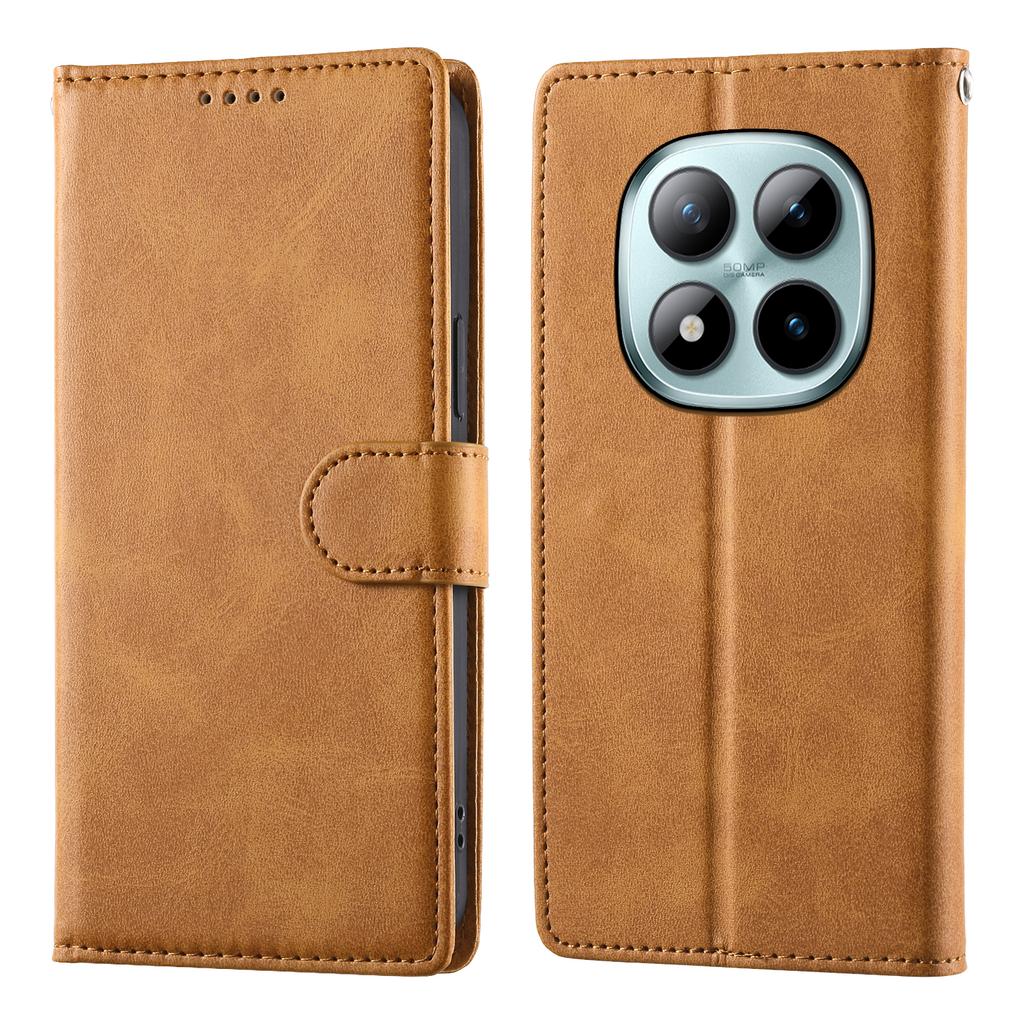 For Xiaomi Poco M8 Pro 5G/Redmi Note 15 Pro+ 5G (Global) Case Stand Wallet Calf Texture PU Leather Flip Phone Cover with Wrist Strap