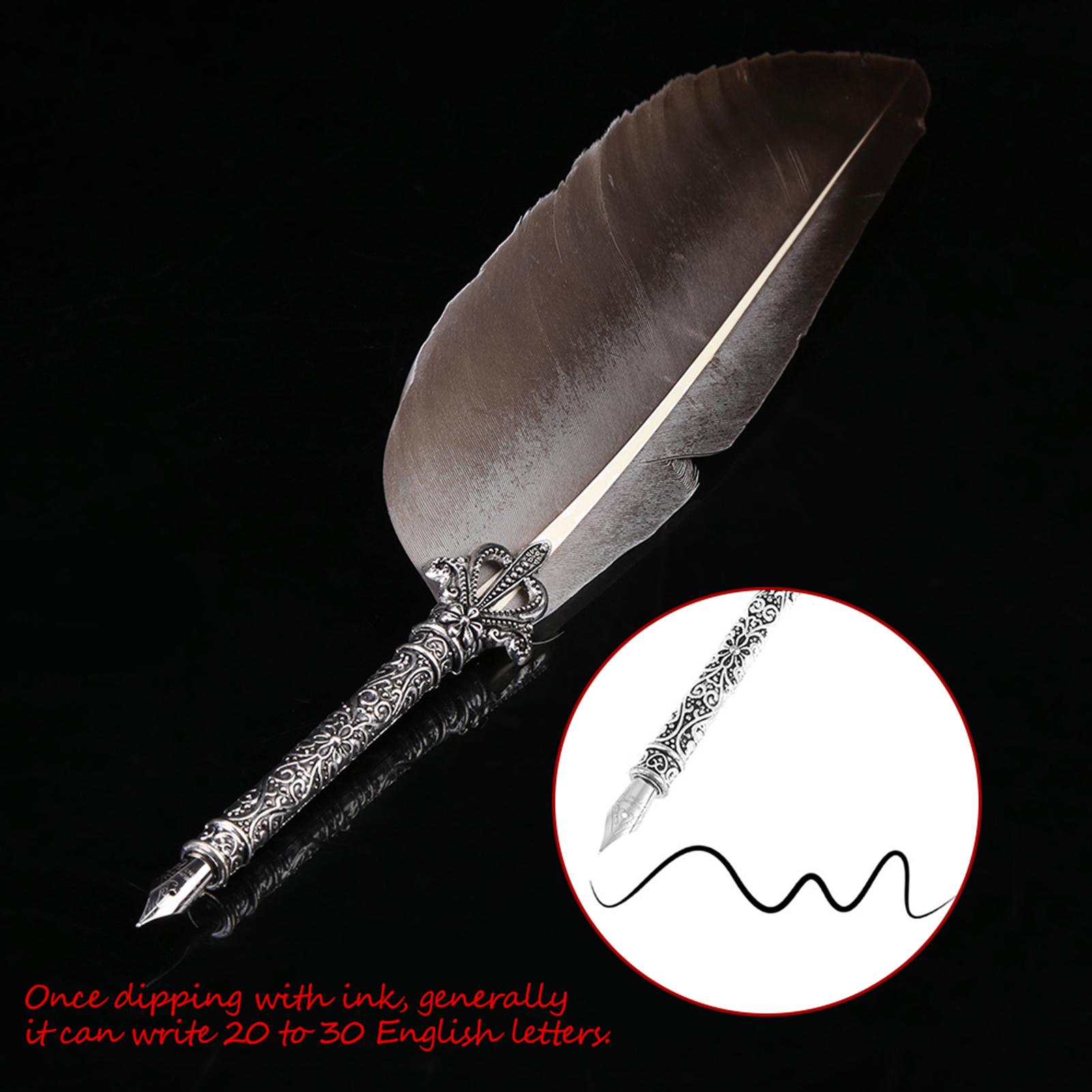 English Calligraphy Fther Dip Quill Pen Writing Ink Set Stationery Gift Box with 5 Nibs Black