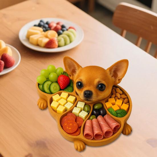 Wooden Serving Tray with Multiple Compartments Rustic Dog Shape Cheese Meat Fruit Snack Board for Parties Family Dinners Farmhouse Decor Gift