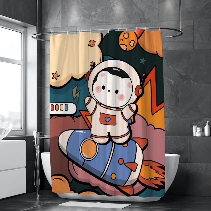 Opaque Curtains for the Home Astronaut Printing Bathroom Accessories Shower Shade Curtain Bath Bedrooms Waterproof Fabric Garden