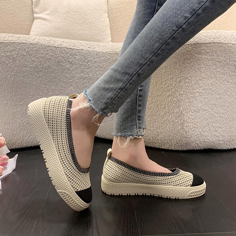 Fashion 2025 Summer New Fashion Casual Flat Shoes Breathable Shallow Knitted Slip-on Round Head Women's Casual Shoes