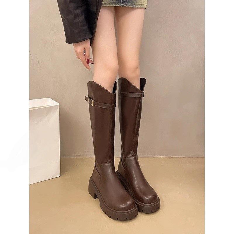 Fashion versatile boots women's autumn 2025 new thick heel high boots temperament thin high sense knight boots